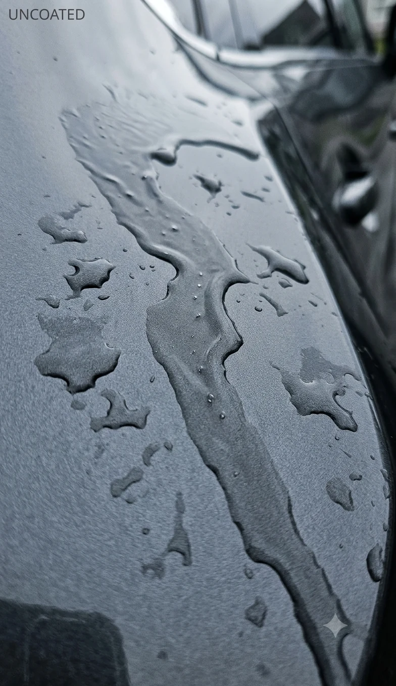 Illustrative reference of typical water behavior on an uncoated surface