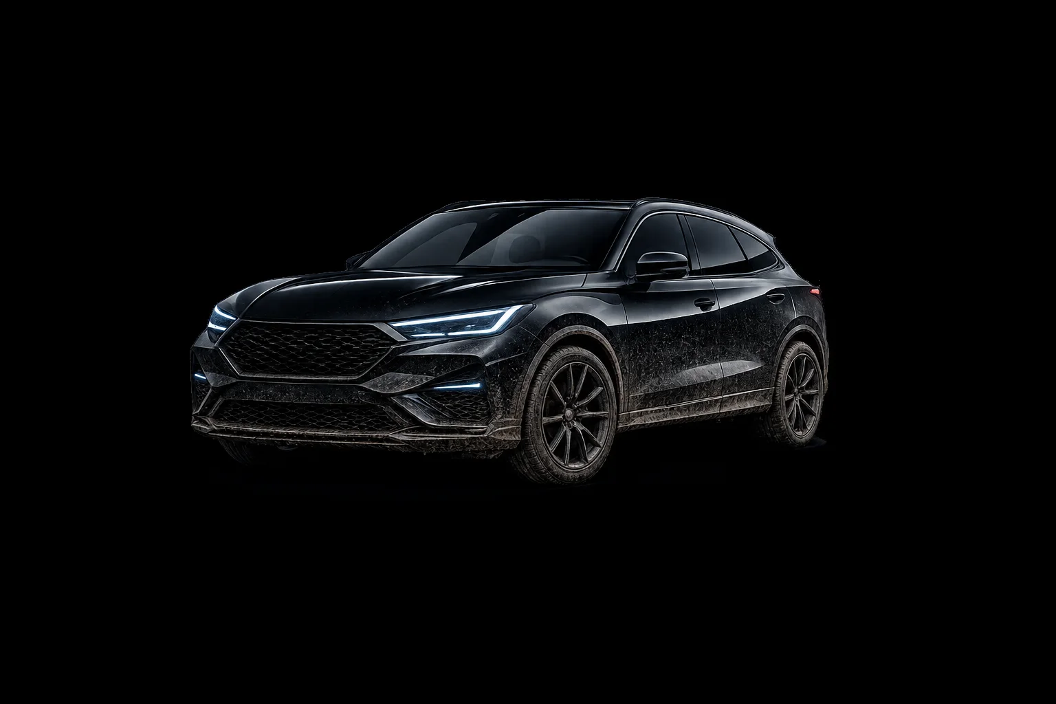 SUV with winter road film