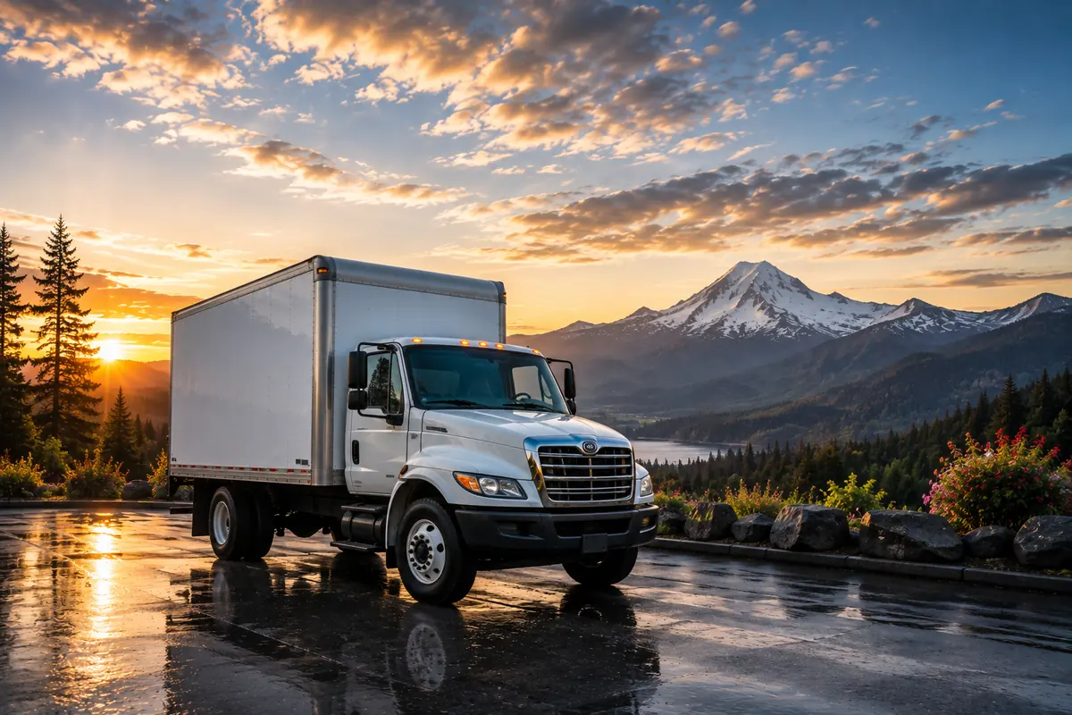 Commercial box truck used for working vehicle detailing
