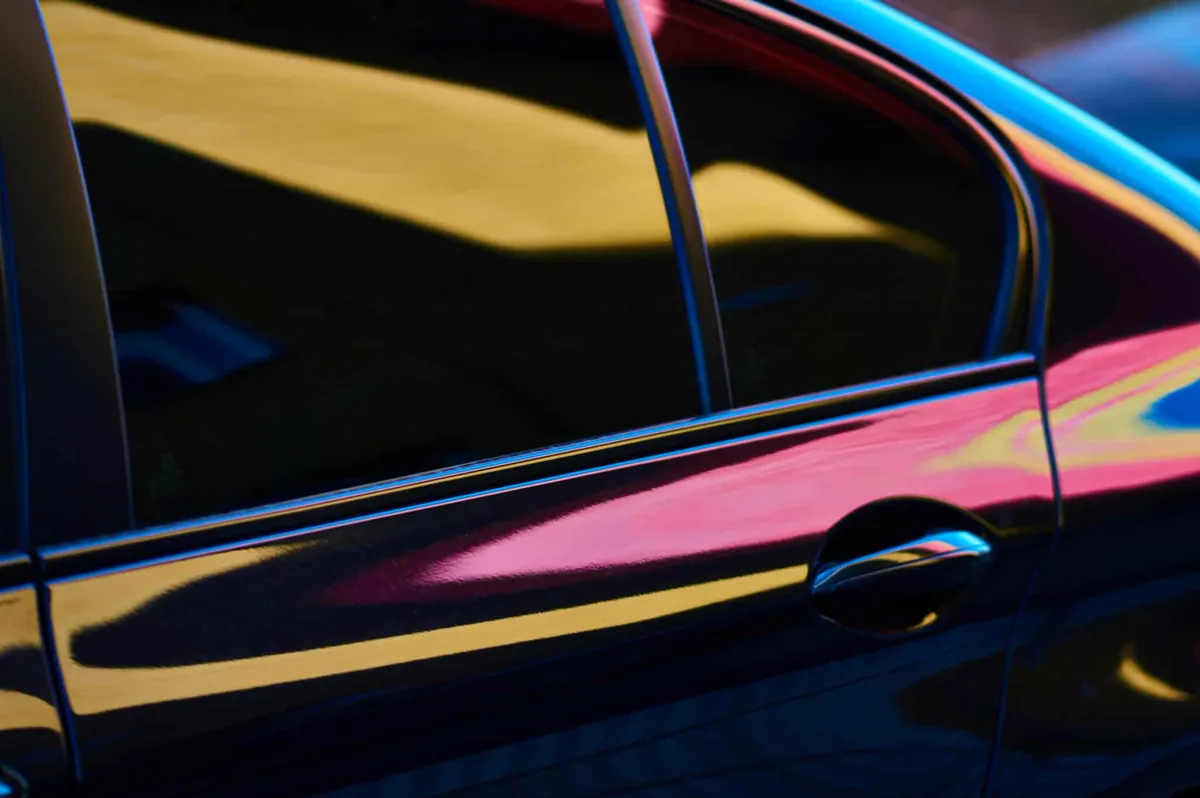 Close view of polished glossy automotive paint